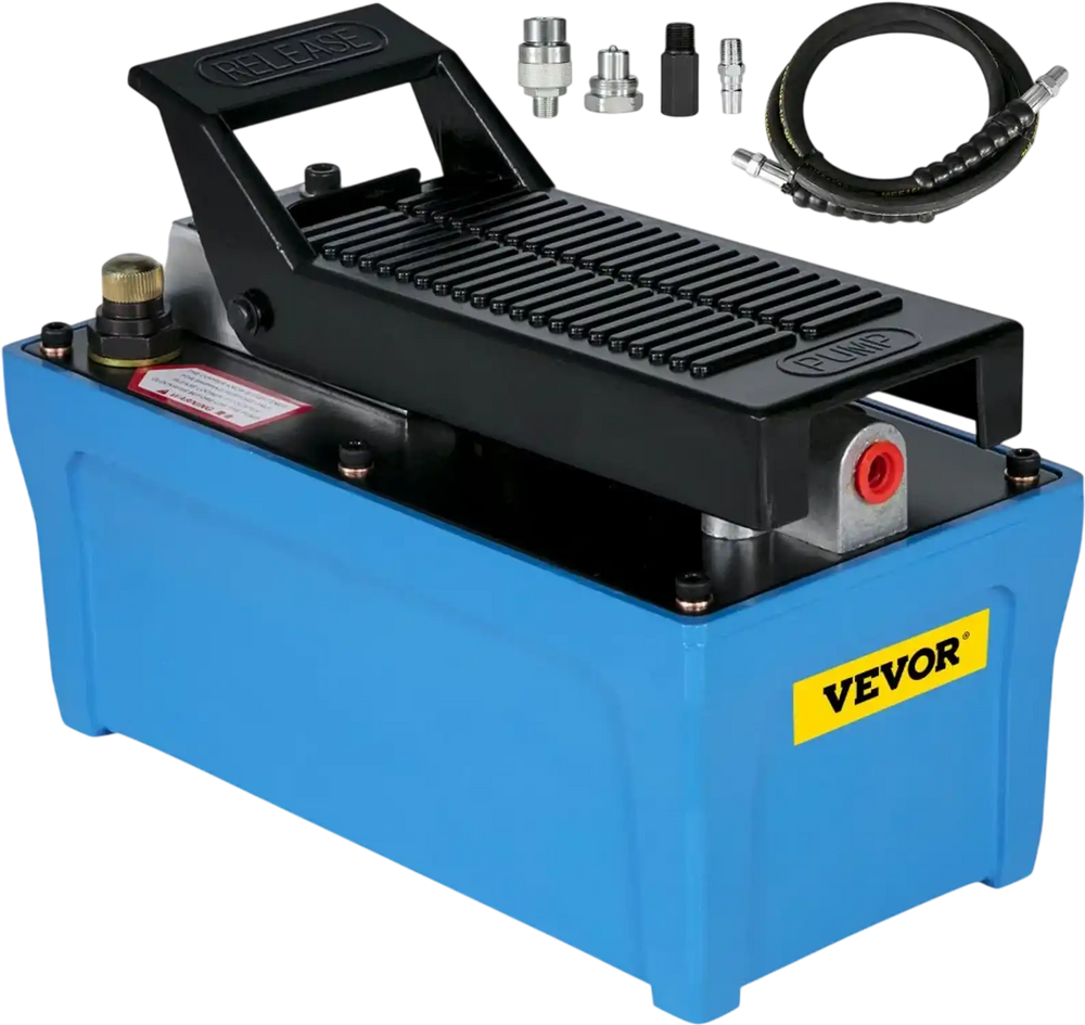 VEVOR Air Hydraulic Pump 10000 PSI Air Over Hydraulic Pump 1/2 Gal Reservoir Air Treadle Foot Actuated Hydraulic Pump 3/8" NPT with 6.56 ft Hose 2 Connector Single Acting for Car Repair (Blue)