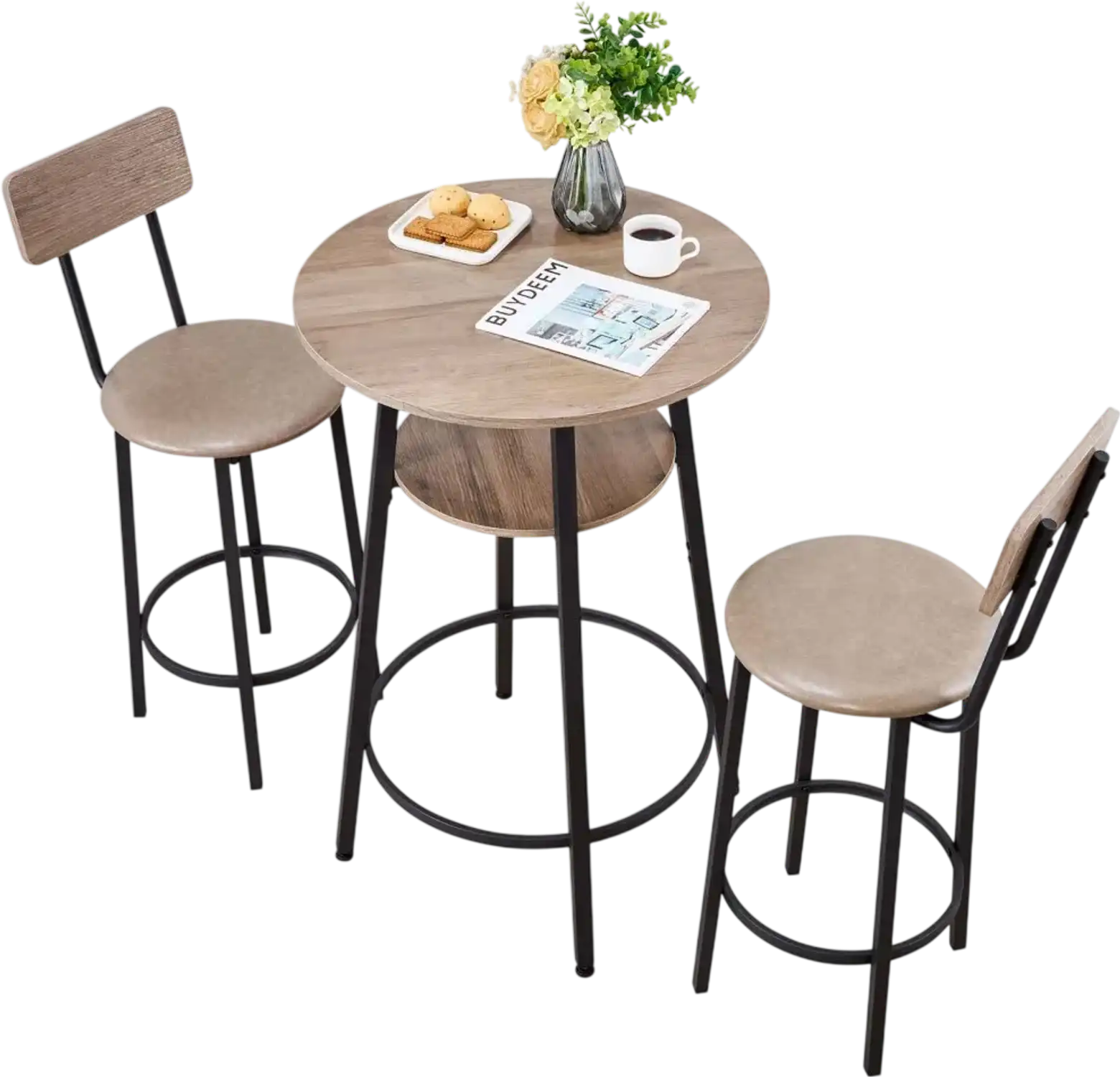 Vevor Bar Table Set Round Pub Table with 2 Stools 23.5