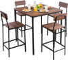 VEVOR Bar Table, 5PCS 35″ Bars Tables Set, Bar Tables and Chair Set with Rounded Edge Design, Square Pub Table with Four Stools for Living Room, Dining Room, Kitchen, Walnut Color, Black