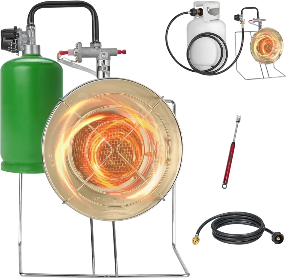 VEVOR Propane Tank Top Heater, for 1lb Small Tanks and 5-40lb Large Tanks, 18000 BTU Rapid Heating 180-Degree Infrared Radiant Tank Top Gas Heater,3 Heat Settings for Ice Fishing,Single Burner