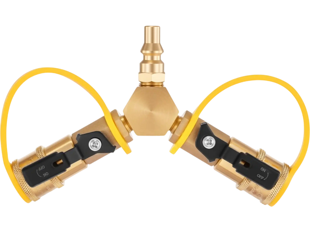 VEVOR RV Propane Quick Connect Y Splitter Adapter with Shutoff Valve, 2 Way 1/4 inch Quick Disconnect Kit, Fits for RV Trailer, Quick Connect Propane Hose Connect to Motorhome Tabletop Camping Grill