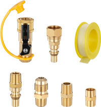 VEVOR RV Propane Quick Connect Fitting Adapter Valve, 7 Pieces, 1/4-Inch Male NPT Full Flow Plug & 3/8-Inch Male Flare Quick Kit for Low Pressure Gas Appliances and RV Propane Quick Connections