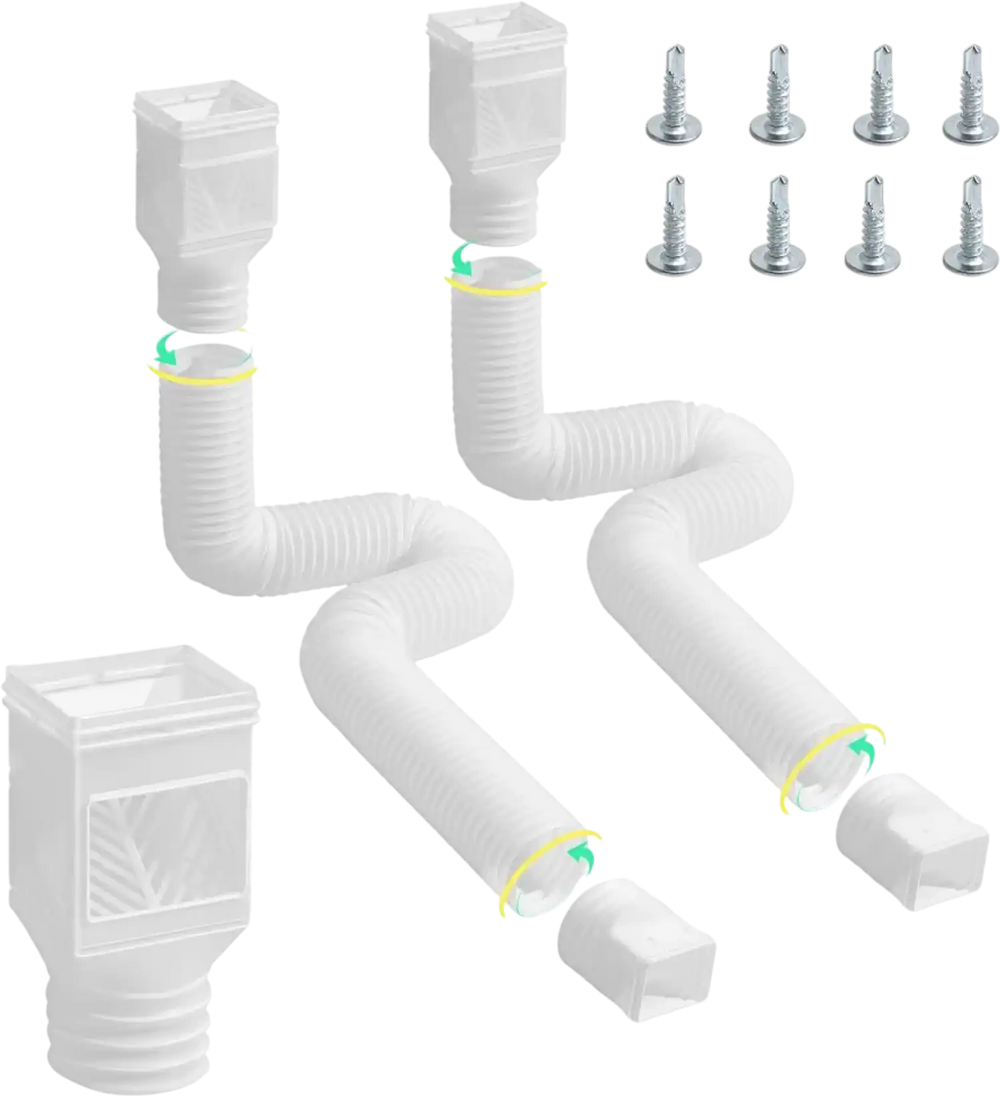 VEVOR Rain Gutter Downspout Extensions, 2-Pack Flexible Downspout Extender, Down Spout Drain Extension Extendable from 22" to 63", Gutter Extensions with Adapters, for Rainwater Drainage, White