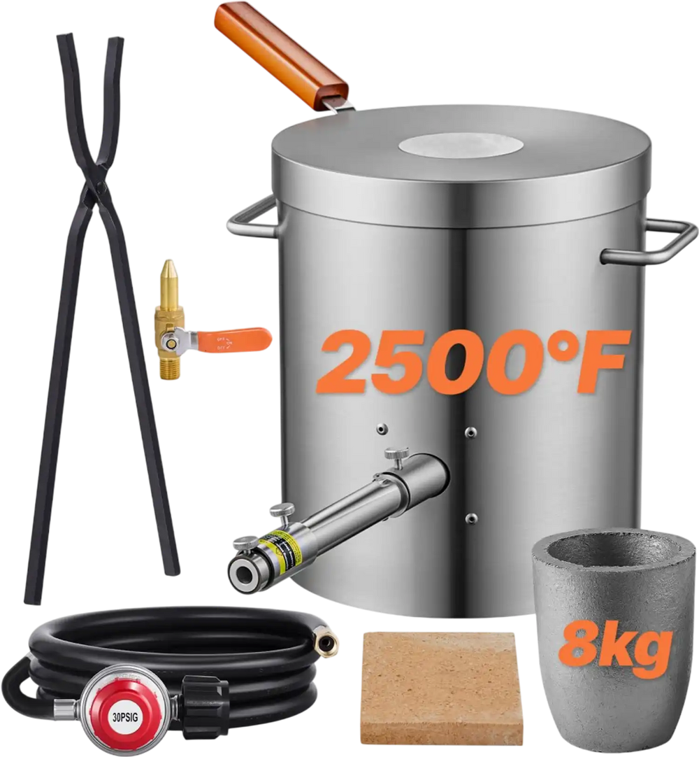VEVOR Propane Melting Furnace Kit, 8KG/18lbs Gas Metal Melting Furnace Kit, Foundry Home Kiln with Crucible, Tongs, Wooden Handle, Smelting Casting Tool for Gold Silver Copper Aluminum Metal Recycle