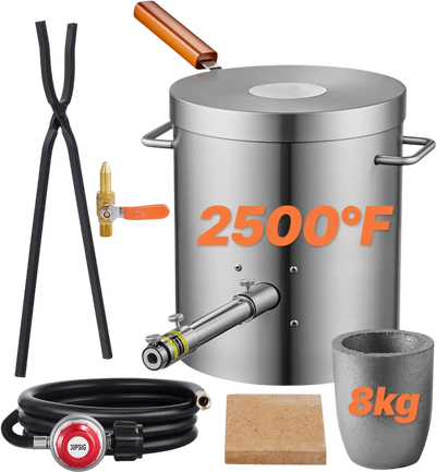 VEVOR Propane Melting Furnace Kit, 8KG/18lbs Gas Metal Melting Furnace Kit, Foundry Home Kiln with Crucible, Tongs, Wooden Handle, Smelting Casting Tool for Gold Silver Copper Aluminum Metal Recycle