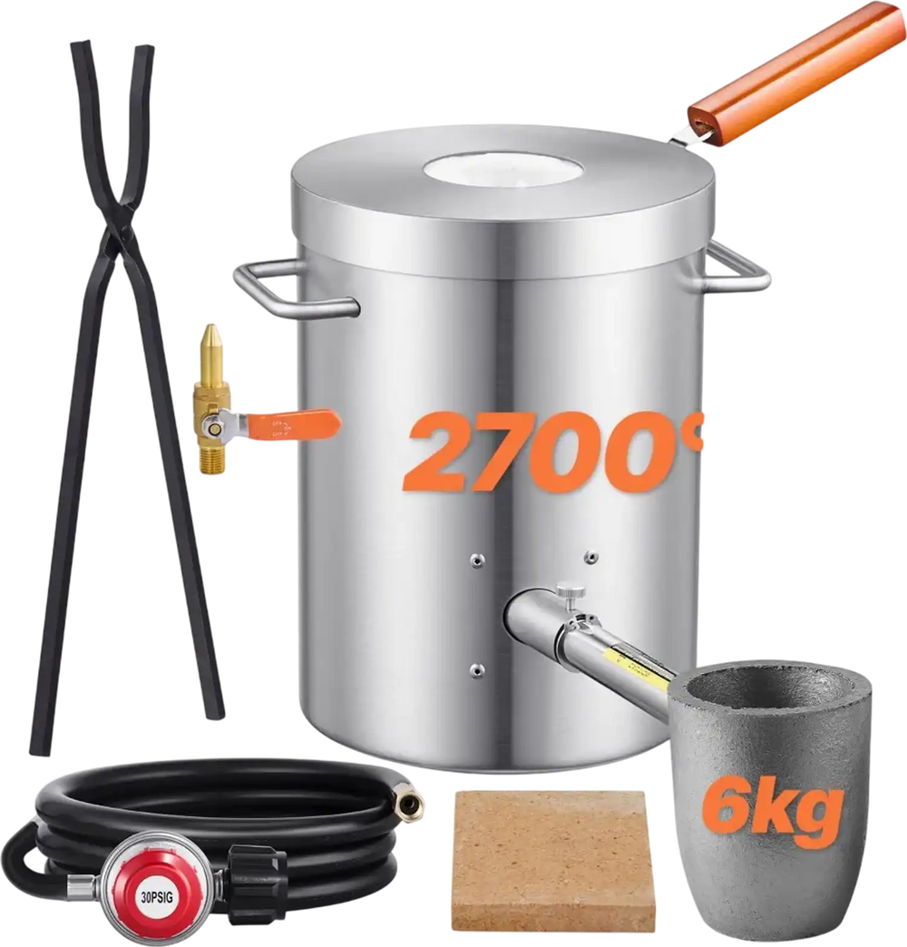 VEVOR 6KG Propane Melting Furnace Kit, Large Capacity Foundry Home Kilns, Blacksmithing Forge with Crucible & Tongs Kiln, Stainless Steel, For Metal Scrap Recycle, Gold Copper Silver Casting