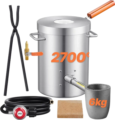 VEVOR 6KG Propane Melting Furnace Kit, Large Capacity Foundry Home Kilns, Blacksmithing Forge with Crucible & Tongs Kiln, Stainless Steel, For Metal Scrap Recycle, Gold Copper Silver Casting