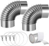 VEVOR 2 Pack Dryer Vent Elbow, 90 Degree Hose Connector Kit for 4 Inch Duct, Stainless Steel Vent Elbows with 4 Clamps and Aluminum Foil Tape, for HVAC Ducts, Pipes, and Ductworks at Tight Space