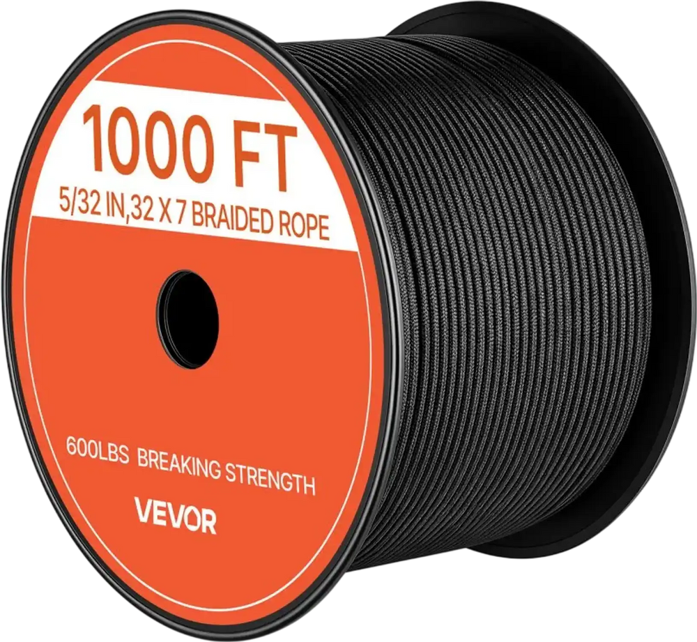 VEVOR Paracord Rope 5/32 in x 1000 ft Nylon Parachute Cord 550 Tactical, Survival Cord, Heavy Duty 7 Strand, 600 lbs High Breaking Strength, Utility Rope, for Outdoor Camping & Bracelets, Black