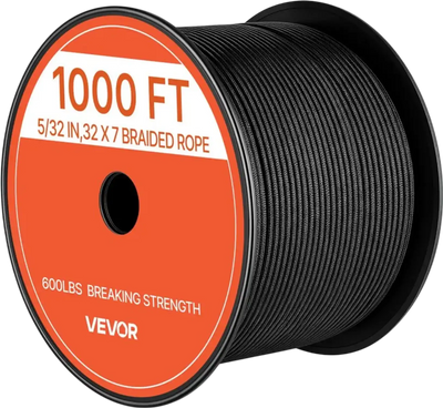 VEVOR Paracord Rope 5/32 in x 1000 ft Nylon Parachute Cord 550 Tactical, Survival Cord, Heavy Duty 7 Strand, 600 lbs High Breaking Strength, Utility Rope, for Outdoor Camping & Bracelets, Black