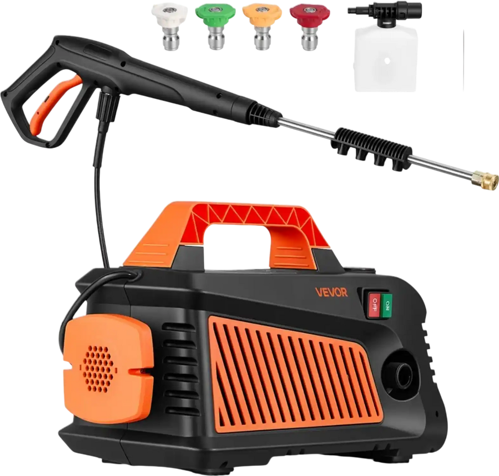 VEVOR Electric Pressure Washer, 2000 Max PSI 1.59 Max GPM, Portable Power Washer with 4 Nozzles, Metal Extension Wand, Built-in Carry Handle, Compact & Flexible for  Cars,Driveways,Patios,Fences,Home