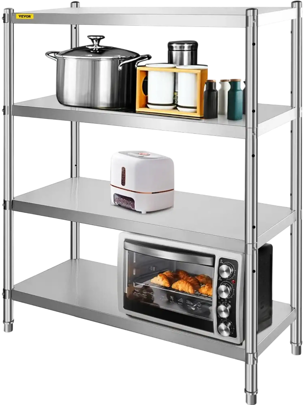 VEVOR Stainless Steel Shelving 46.8x18.5 Inch 4 Tier Adjustable Shelf Storage Unit Stainless Steel Heavy Duty Shelving for Kitchen Commercial Office Garage Storage 330lb Per Shelf