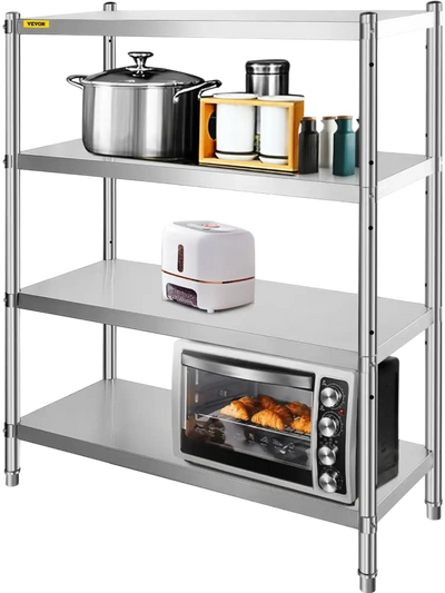 VEVOR Stainless Steel Shelving 46.8x18.5 Inch 4 Tier Adjustable Shelf Storage Unit Stainless Steel Heavy Duty Shelving for Kitchen Commercial Office Garage Storage 330lb Per Shelf