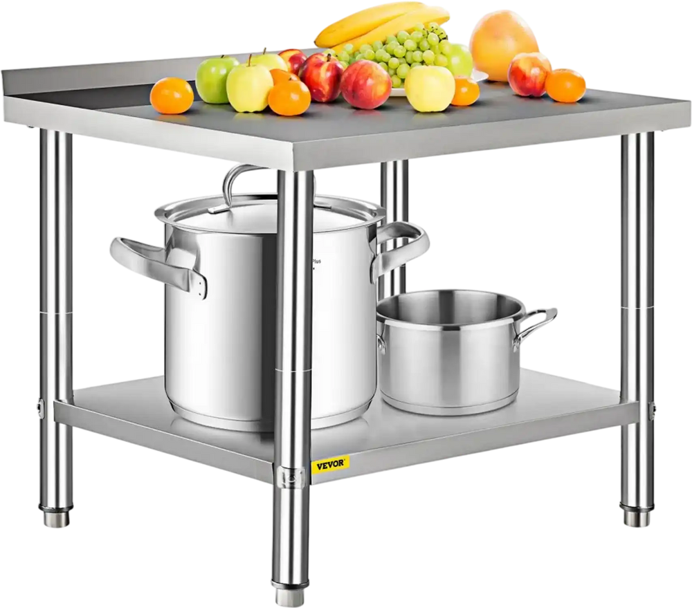 VEVOR Stainless Steel Prep Table, 36 x 24 x 35 Inch, 440lbs Load Capacity Heavy Duty Metal Worktable with Backsplash and Adjustable Undershelf, Commercial Workstation for Kitchen Restaurant