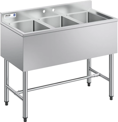 VEVOR 3 Compartment Sink, 18-Gauge 304 Stainless Steel, 10