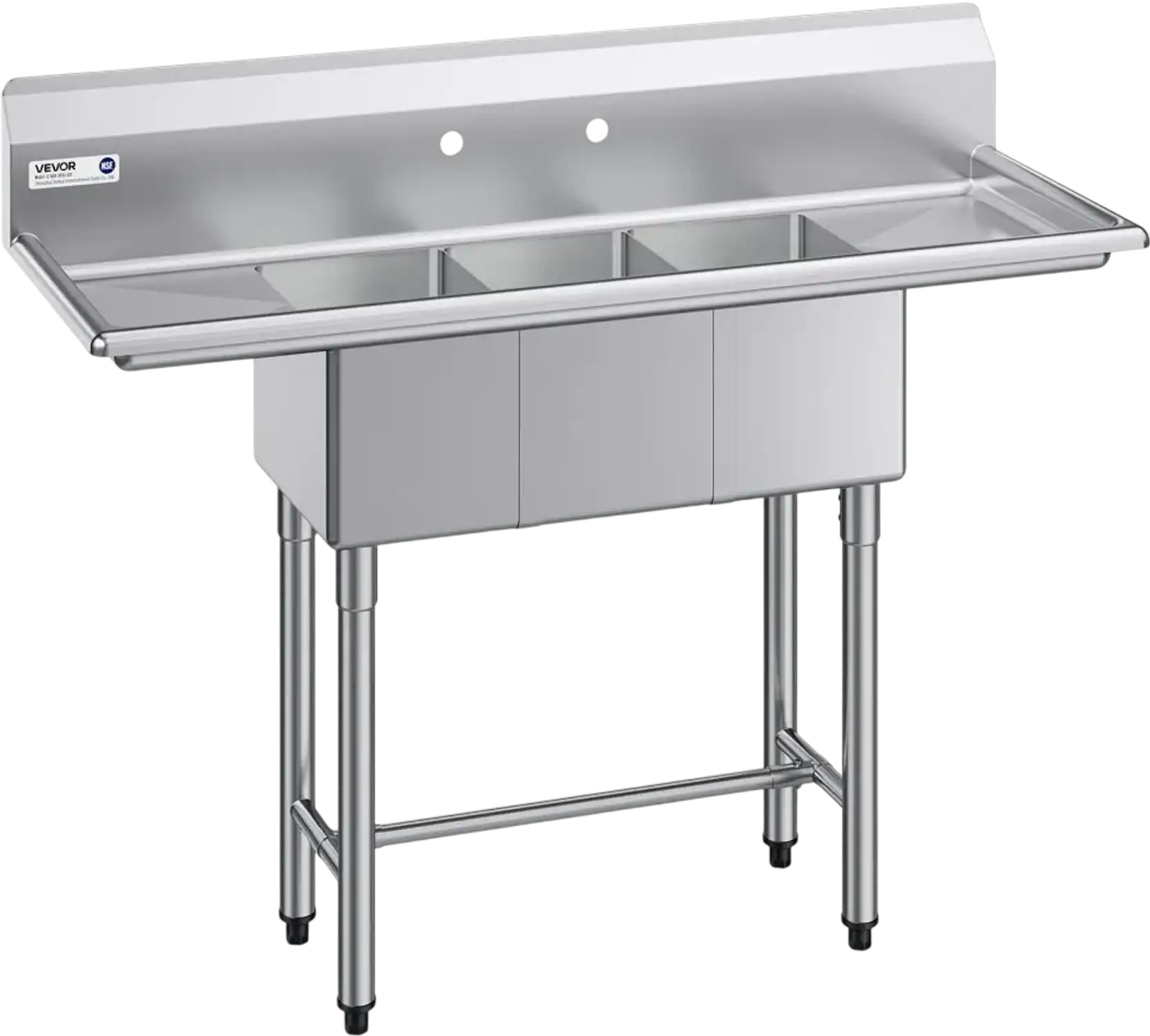 Vevor 3-Compartment Sink Commercial Kitchen Prep Utility Sink with 2 Drainboards & Backsplash New