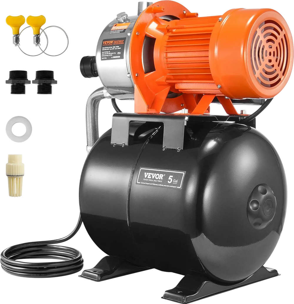 VEVOR 1.6 HP Shallow Well Pump with Pressure Tank, 1320 GPH, Automatic Irrigation Water Booster Pump with 30/50 PSI Pressure Switch for Home Garden Lawn, for Drinking Water Security