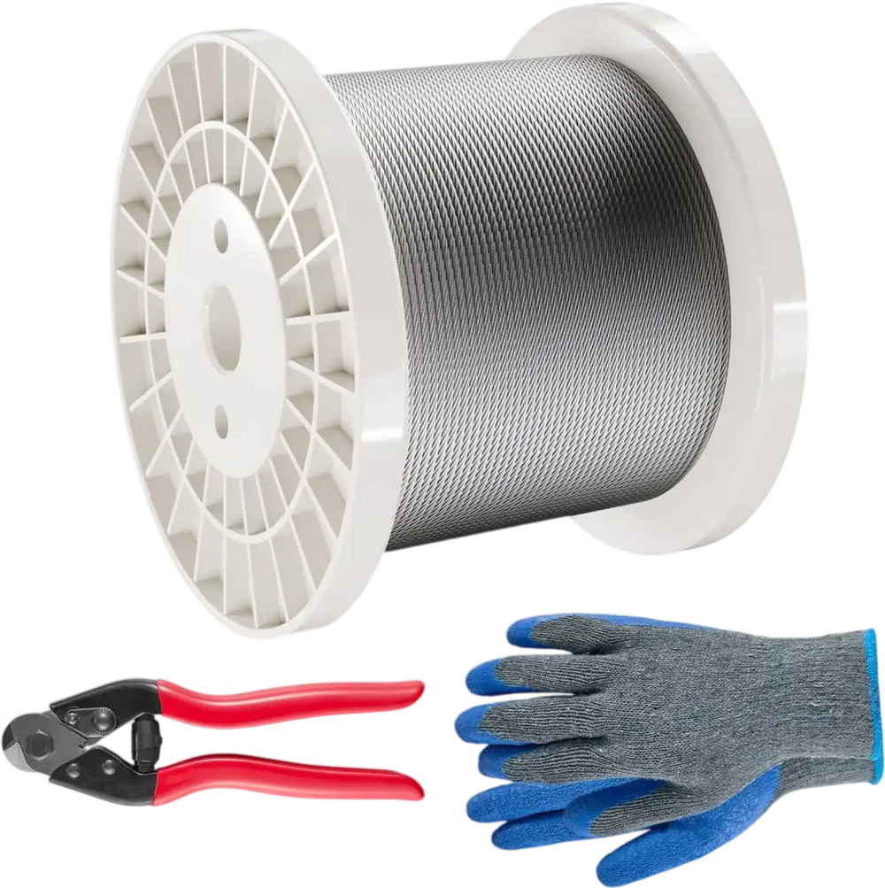 VEVOR Wire Rope Kit, 1/8" 600 ft 316 Stainless Steel Cable with Cutter and Gloves, 1600 lbs Breaking Strength, 7x7 Strands Construction Marine Aircraft Grade for Handrail Stair Decking Fence Outdoors