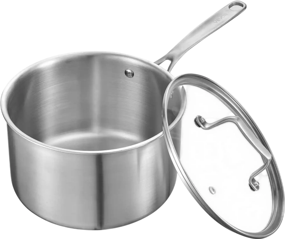 VEVOR 4 QT Saucepan, Stainless Steel Saucepan with Glass Lid, Multipurpose Nonstick Stainless Steel Small Cooking Sauce Pot with Ergonomic Handle, Friendly for Oven, Dishwasher, Induction Cooker