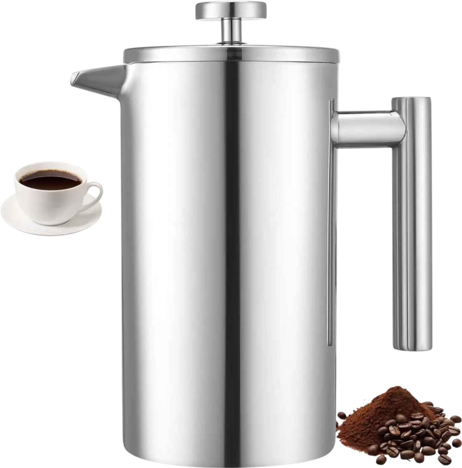 Vevor French Press Coffee Maker 34 oz Stainless Steel Double-Wall Insulated Silver New