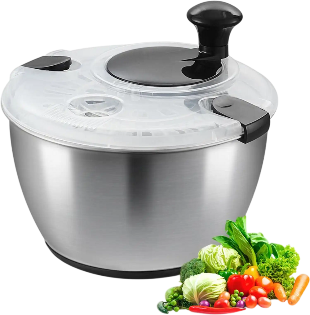 VEVOR Stainless Steel Salad Spinner, 4.75Qt, One-handed Easy Press Large Vegetable Dryer Washer, Lettuce Cleaner and Dryer with 304 Stainless Steel Bowl, for Greens, Herbs, Berries, Fruits, No BPA