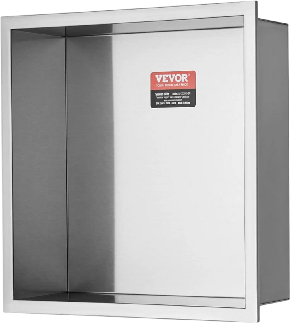 VEVOR 13"x13" No Tile Shower Niche 304 Stainless Steel, Wall-Inserted Niche Recessed Double Shelves, Sealed Waterproof Rust-Resistant Modern Niche for Shower Bathroom Soap Storage, Silver