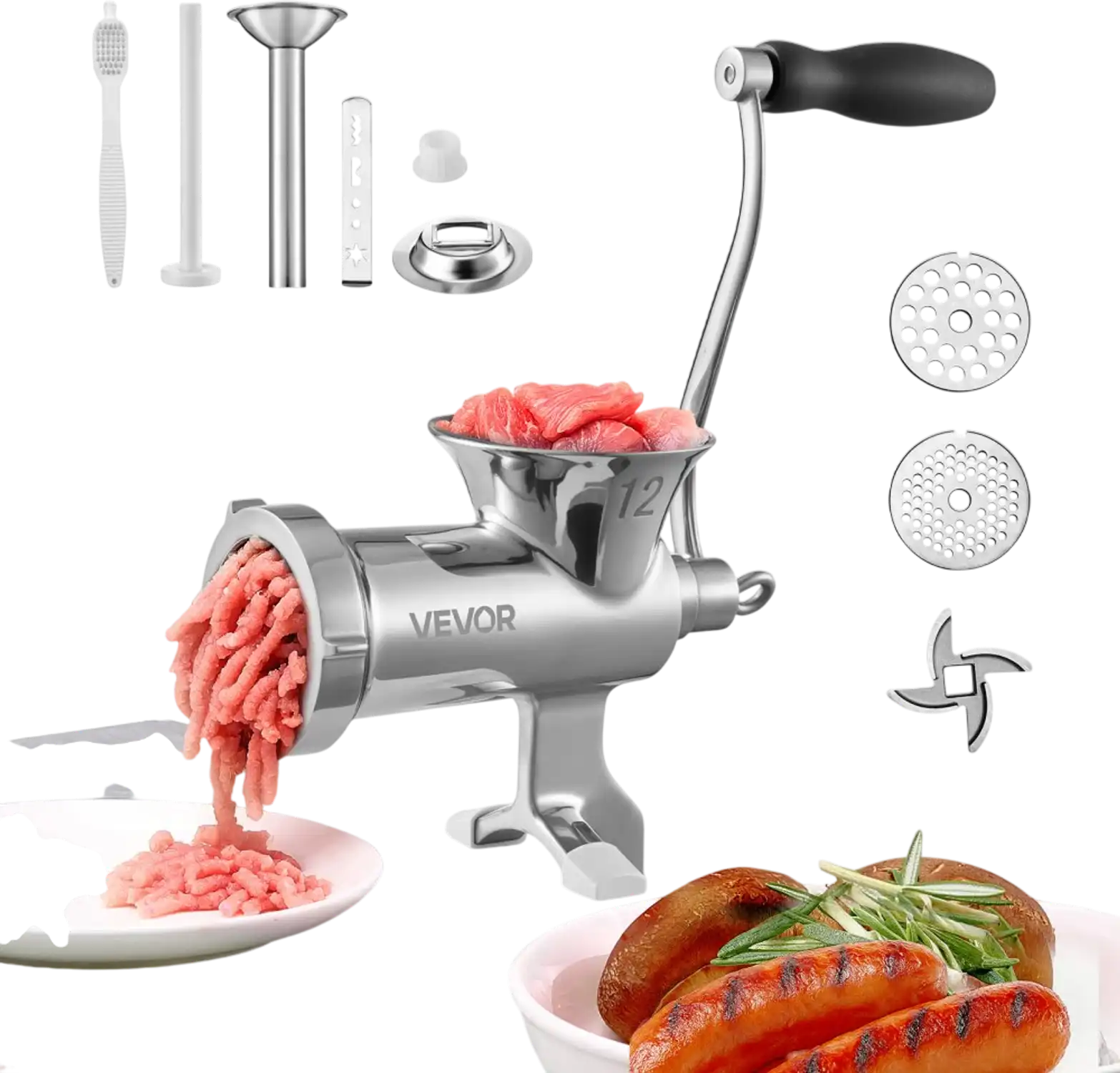 Vevor Meat Grinder Manual Stainless Steel Hand Crank Sausage Maker New