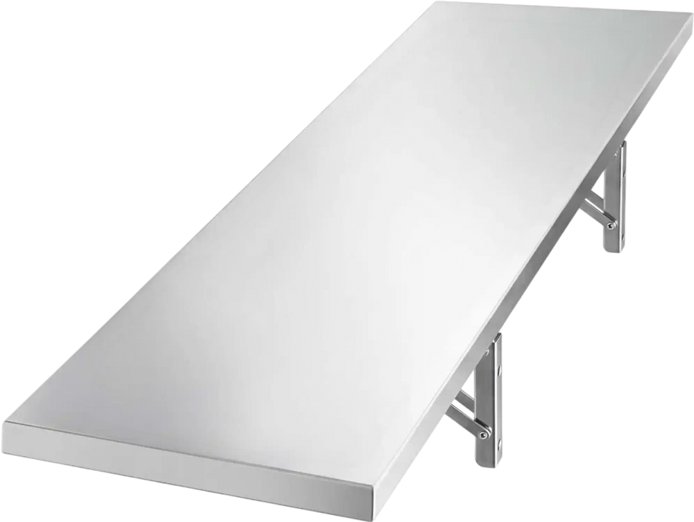VEVOR Stainless Steel Shelf 12" x 48" Foldable Wall Mount Floating Shelf, Heavy-Duty Commercial Shelves with Brackets, 300LBS Capacity, Easy to Clean, Suitable for Restaurant, Home Kitchen, Garage