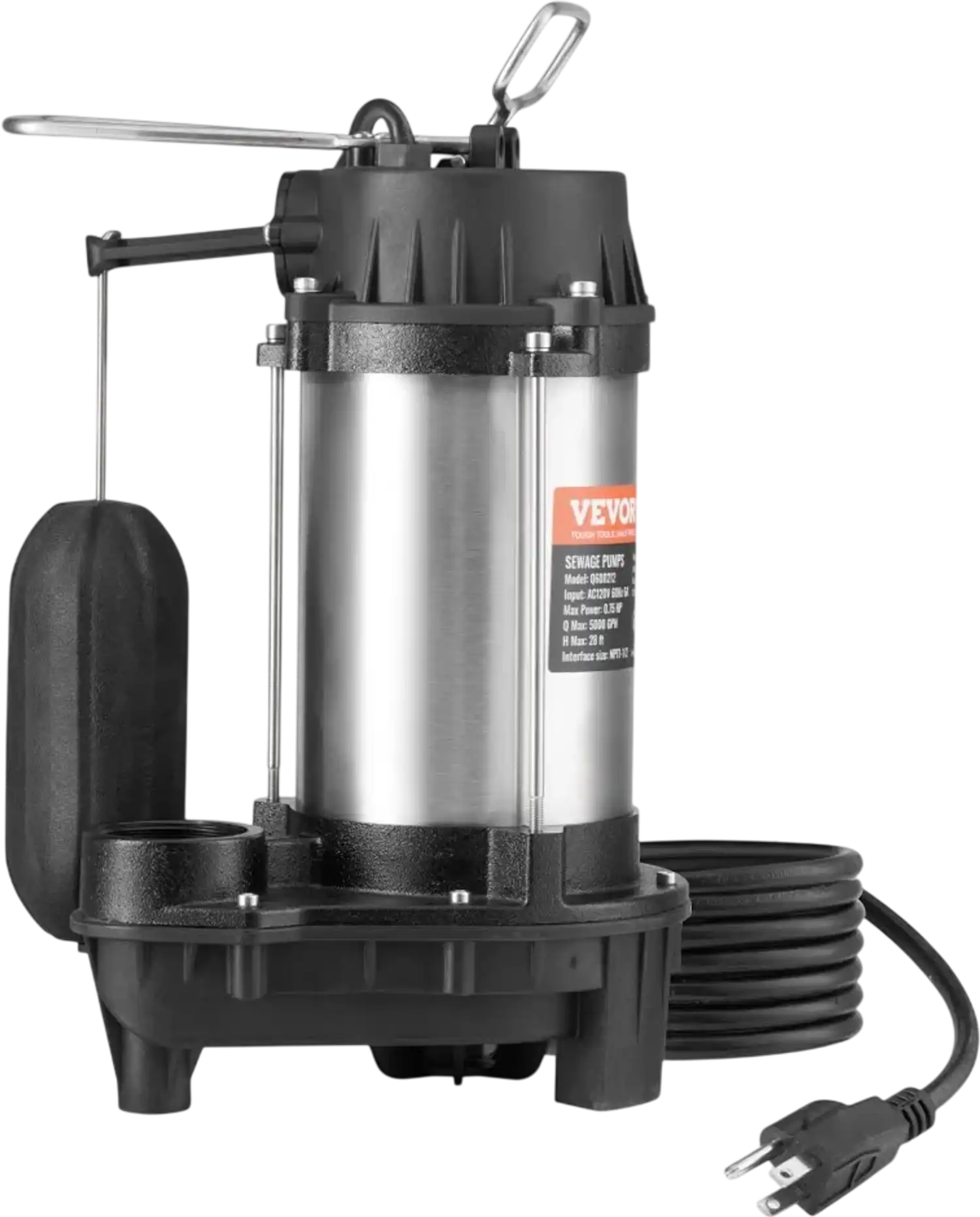 Vevor Sewage Pump 0.75HP 5000 GPH Submersible Water Pump with 28' Lift New