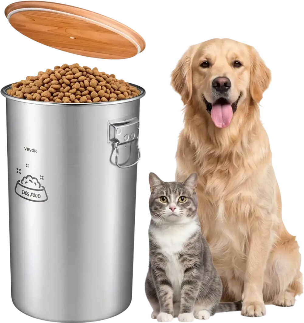 VEVOR Stainless Steel Dog Food Storage Container 30 lbs/9.25 Gal Capacity, for Living Room Kitchen, Airtight Lid & Dual Handles, 35L Large Metal for Dogs & Cats Food Rice Flour, Keep Fresh, Easy Clean