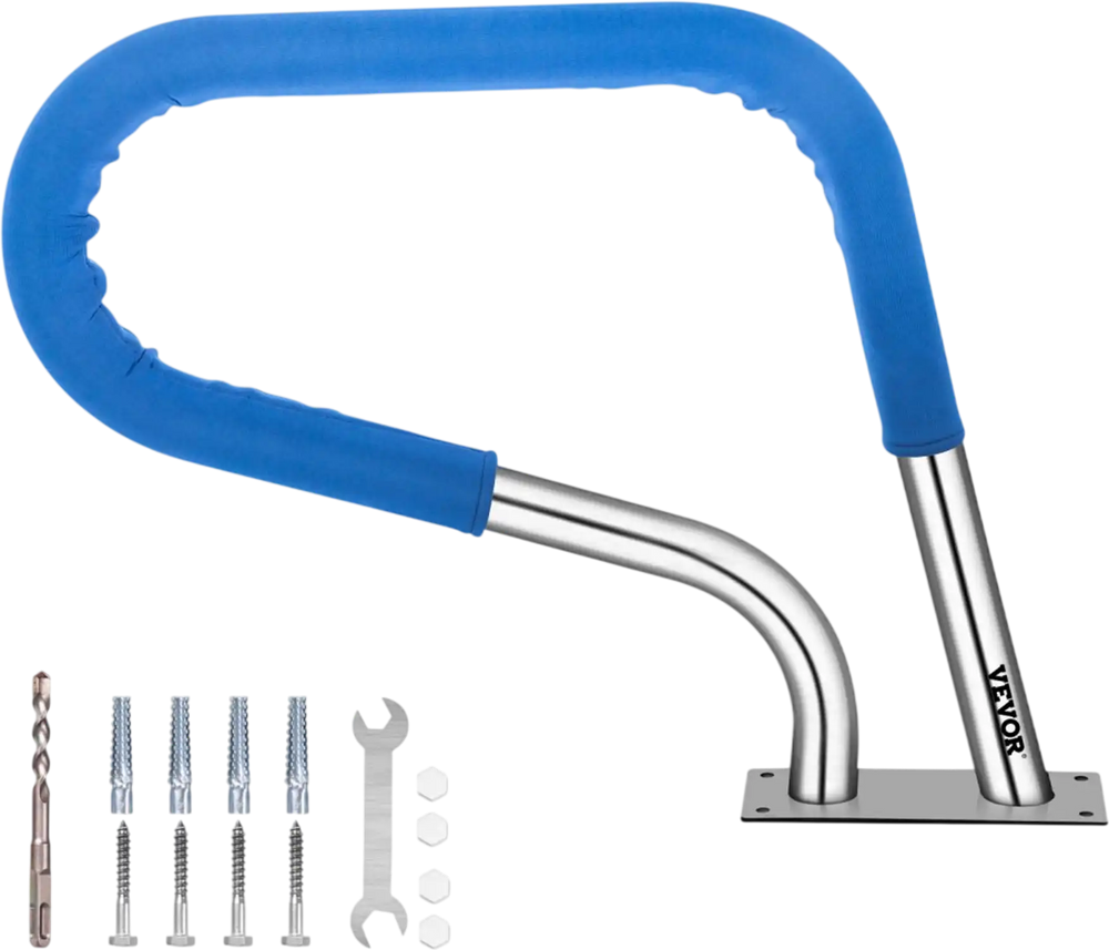 VEVOR Pool Rail 30x22 Pool Railing 304 Stainless Steel 250LBS Load Capacity Silver Rustproof Pool Handrail Humanized Swimming Pool Handrail with Blue Grip Cover & M8 Drill Bit & Self-Taping Screws