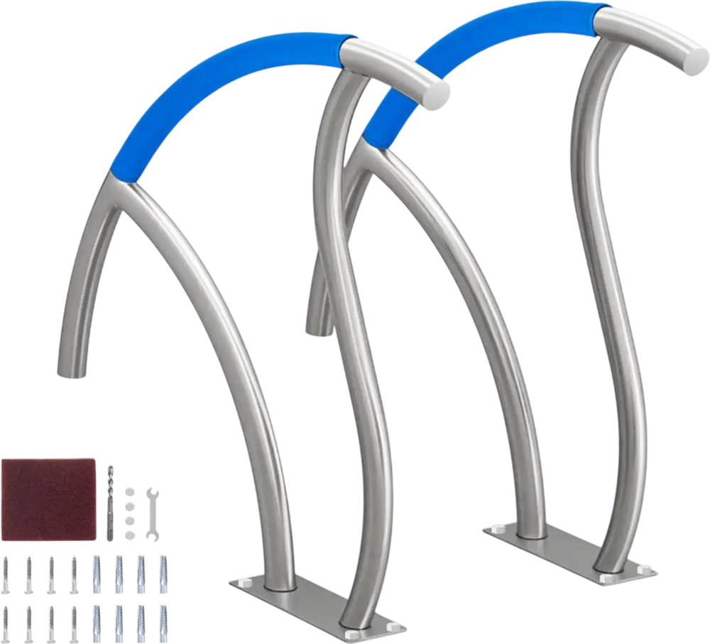 VEVOR Pool Handrail, 2 PCS 30x30 in Pool Railing, Stainless Steel with Base Plate for Indoor/Outdoor Pools,Swimming Pool Safety Railing for Decks,Rust-Proof Grab Bar w/ Grip Cover&Accessories for Spas
