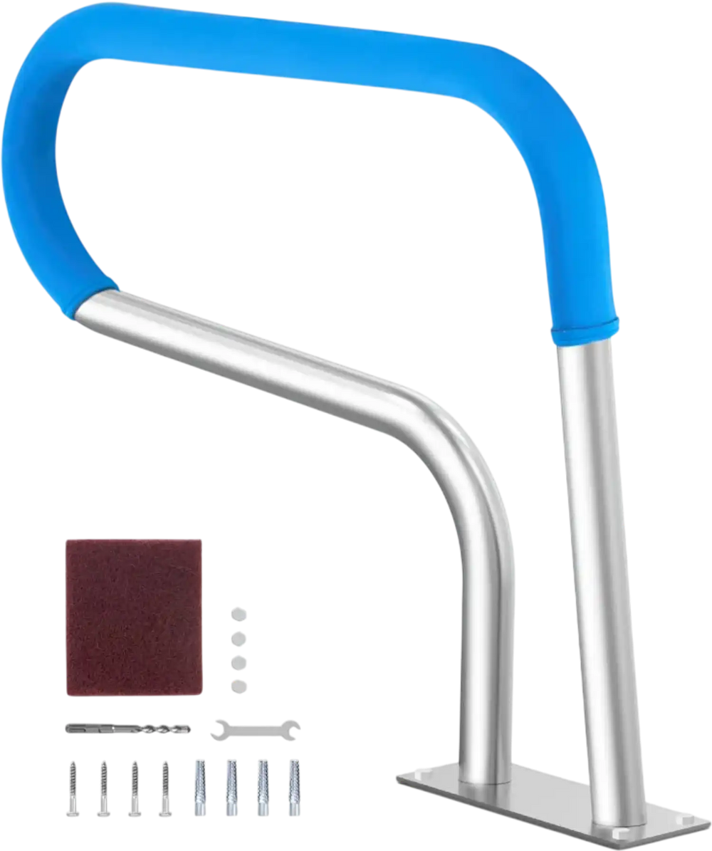 VEVOR Pool Handrail, 32 x 23 inch Pool Railing, Stainless Steel with Base Plate for Indoor/Outdoor Pools,Swimming Pool Safety Railing for Decks,Rust-Proof Grab Bar w/ Grip Cover&Accessories for Spas