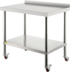 VEVOR Stainless Steel Prep Table, 30 x 24 x 35 Inch, 440lbs Load Capacity Heavy Duty Metal Worktable with Backsplash Adjustable Undershelf & 4 Casters, Commercial Workstation for Kitchen Restaurant