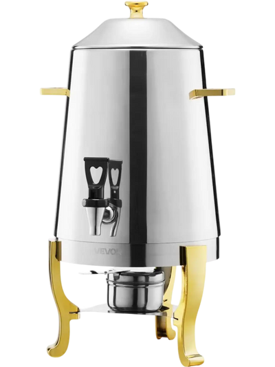 VEVOR Stainless Steel Beverage Dispenser, 3.4 Gallon Drink Dispenser  with Alcohol Burner, Hot & Cold Drink Dispensers with Spigot for Coffee Tea Hot Water, Ideal for Restaurants, Hotels, Parties