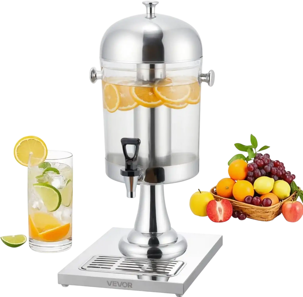 VEVOR Beverage Dispenser, 2.1 Gallon Drink Dispenser for Parties, Stainless Steel + Plastic Juice Dispensers with Spigot Ice Chamber Tray, Iced Tea Lemonade Juice Dispensers, for Restaurants, Hotels