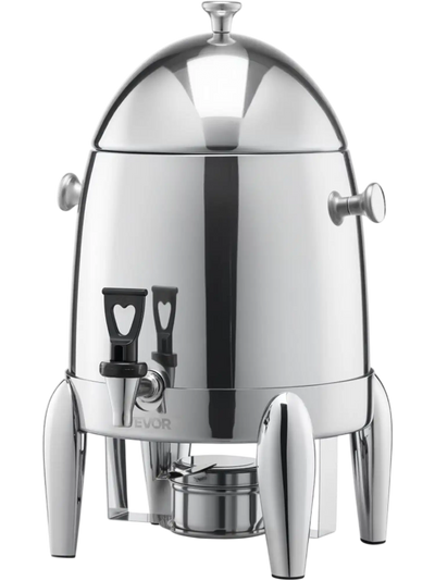 VEVOR Stainless Steel Beverage Dispenser, 2.7 Gallon Drink Dispenser  with Alcohol Burner, Hot & Cold Drink Dispensers for Coffee Tea Hot Water, with Spigot Ice Tube, for Restaurants, Hotels, Parties