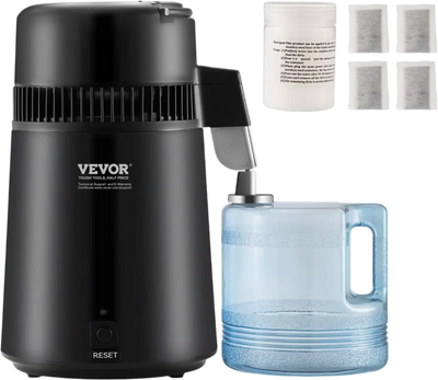 VEVOR Water Distiller, 4L 1.05 Gallon Pure Water Purifier Filter For Home Countertop, 750W Distilled Water Maker, Stainless Steel Interior Distiller Water Making Machine to Make Clean Water, Black