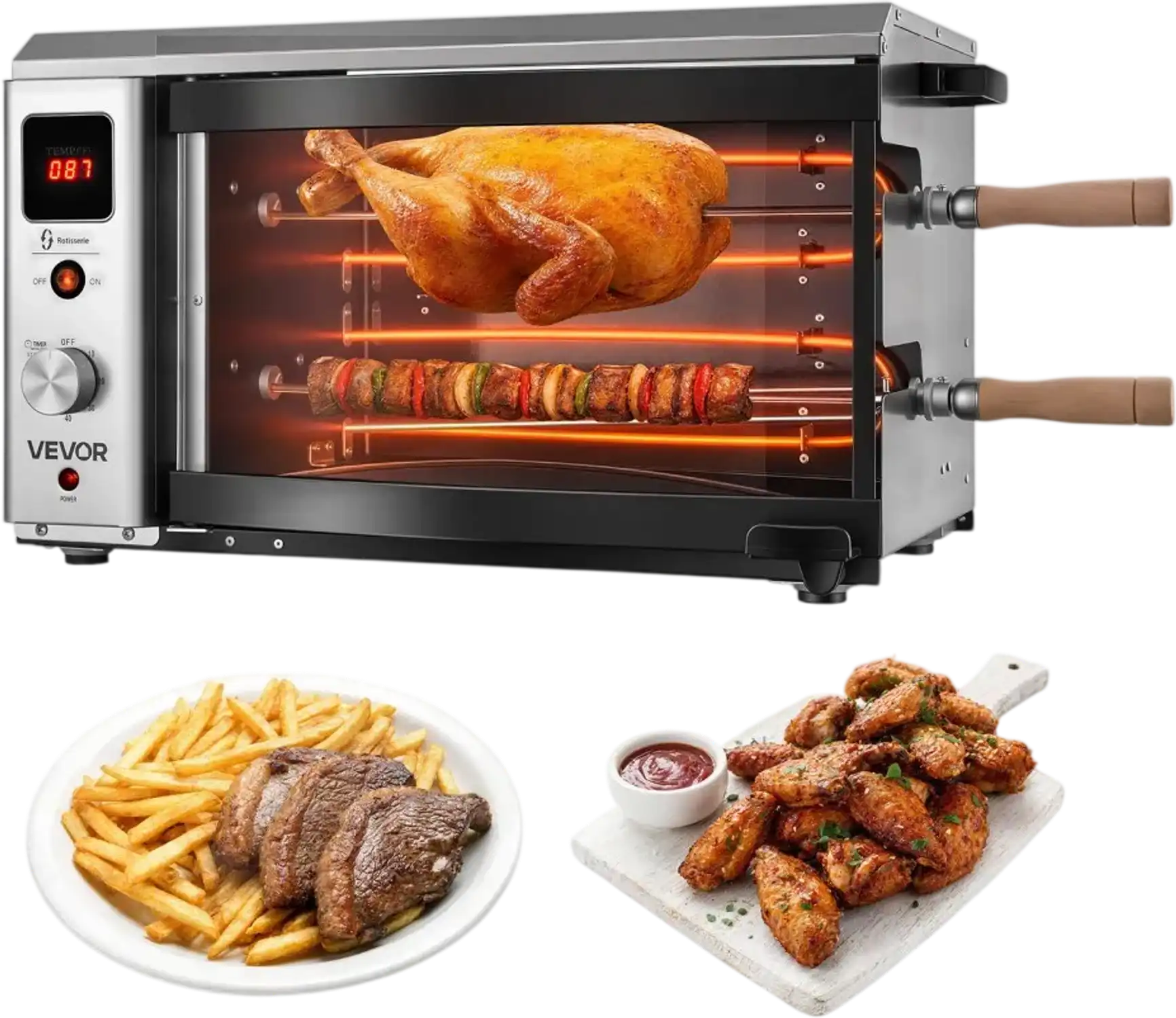 Vevor Rotisserie Oven Countertop Vertical Brazilian Flame Shawarma Machine 2 Skewers 1800W New