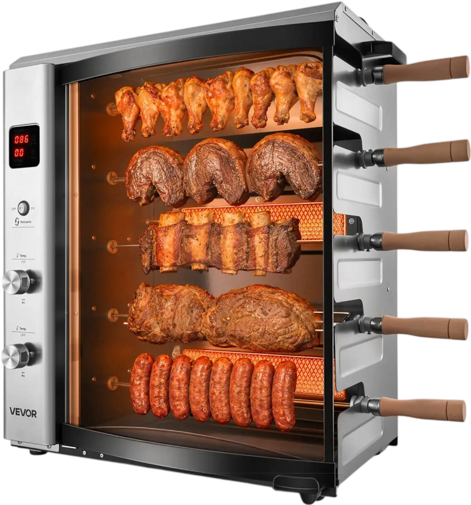 Vevor Rotisserie Oven Countertop Vertical Brazilian Flame Gas Shawarma Machine with 5 Auto Rotating Skewers New