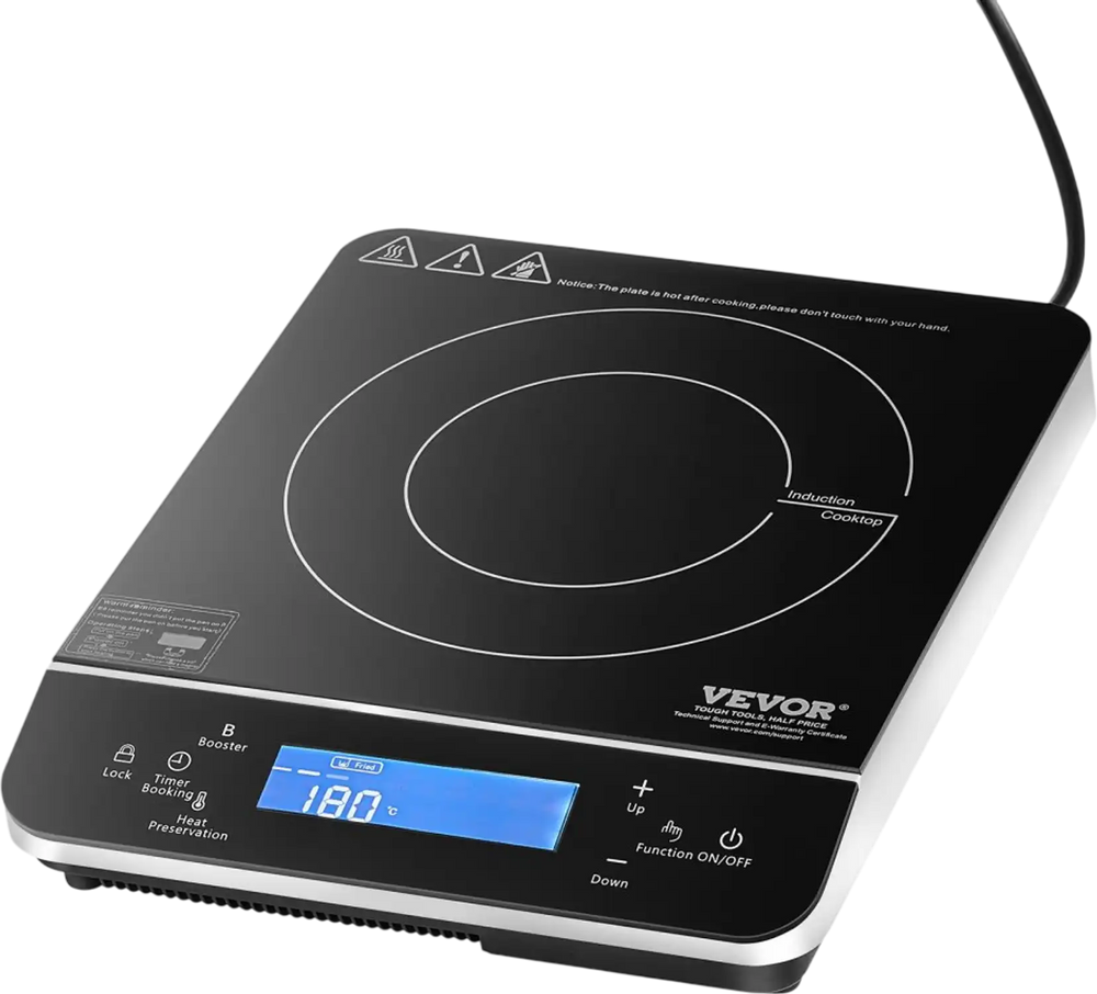VEVOR Portable Induction Cooktop, 1500W Electric Induction Burner with 9 Temperature Settings, Countertop Induction Hot Plate with 4H Timer, 24H Reservation, Child Lock, Easy to Clean, for Cooking