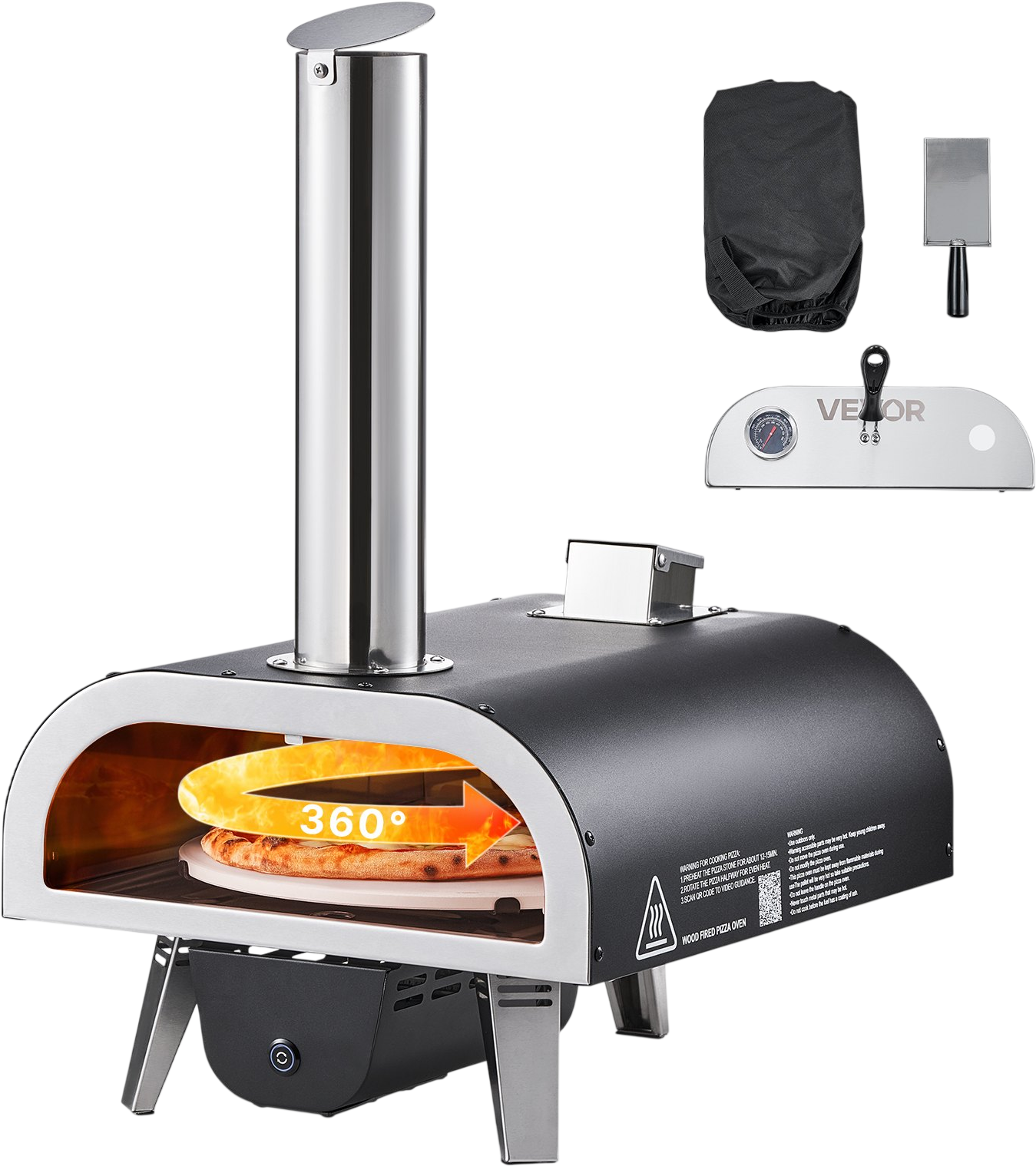 Vevor Pellet Pizza Oven 12 in. Wood Fired with Thermometer and Auto Rotation New