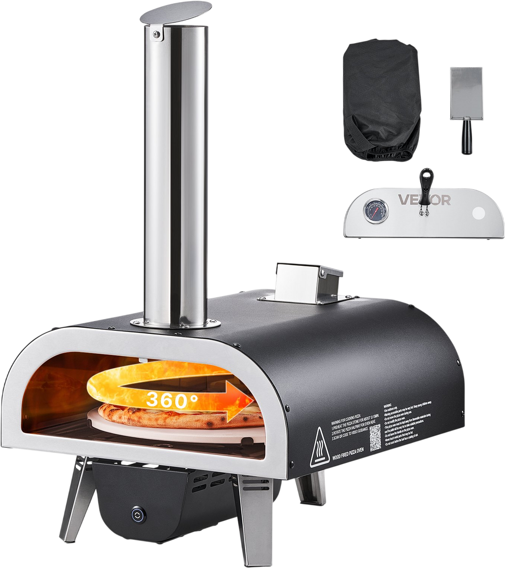 VEVOR Outdoor Pizza Oven, 12 in Wood Fired Pizza Ovens, Pellet Pizza-Stove with Thermometer & Electric Rotation, Portable Pizza-Maker for Outside Backyard Patio Camping, Pizza-Stone, Carry Bag, Shovel