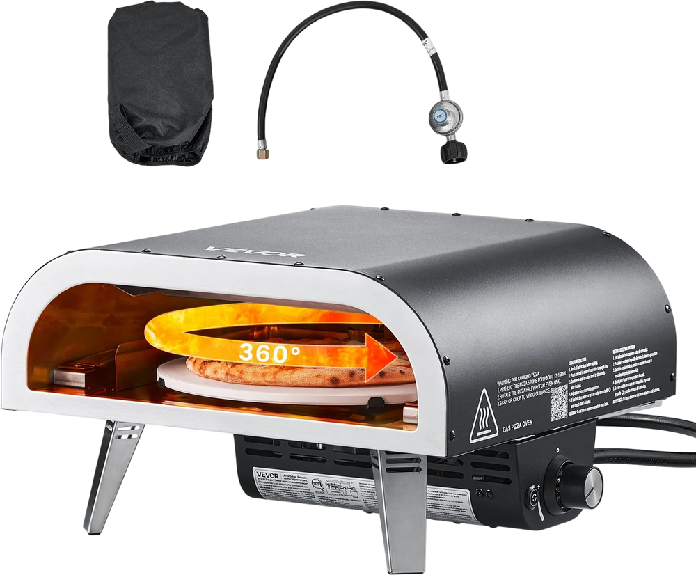 VEVOR Outdoor Pizza Oven, 12 in Propane Gas Pizza Maker, Portable Pizza-Cooker with Electric Rotation, Thickened Pizza-Stone, Carry Bag, Propane Pizza-Oven for Outside Backyard Patio Camping, Black