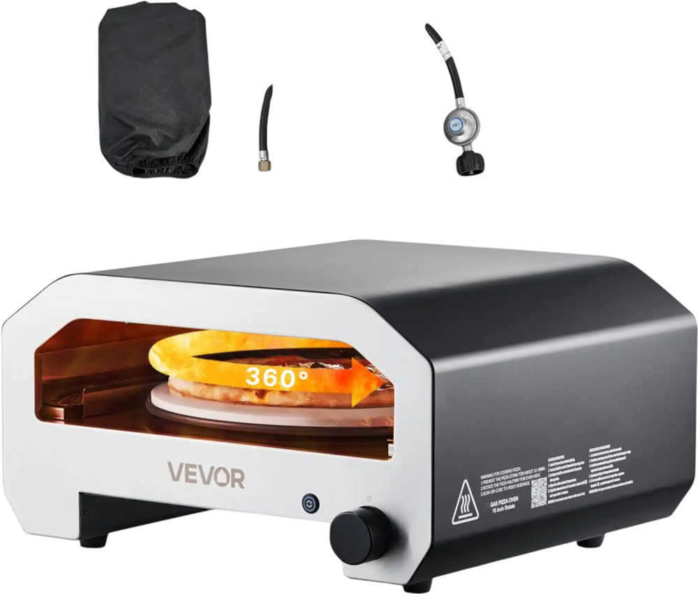 VEVOR Outdoor Pizza Oven, 16 in Propane Gas Pizza Maker, Portable Pizza-Cooker with Electric Rotation, Thickened Pizza-Stone, Carry Bag, Propane Pizza-Oven for Outside Backyard Patio Camping, Black