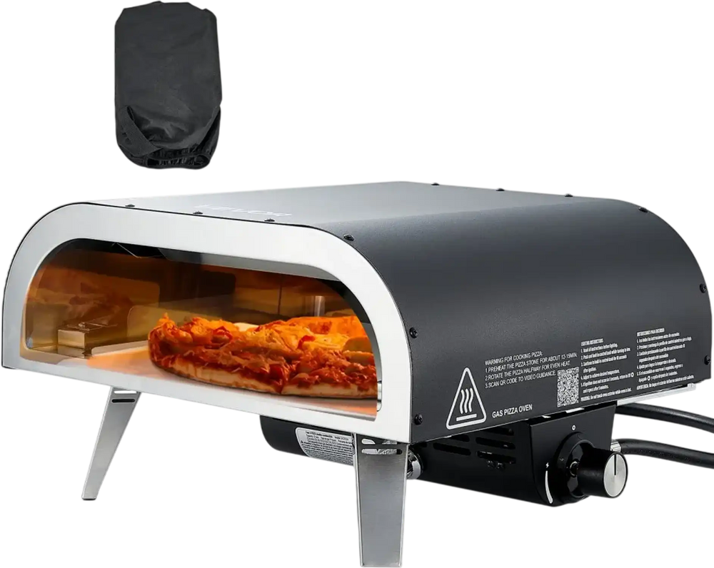 VEVOR Propane Outdoor Pizza Oven, 12 Inch Gas Pizza Maker, Portable Pizza-Cooker with Thickened Pizza-Stone, Carry Bag, Pizza-Oven for Outside Backyard Patio Camping, Black