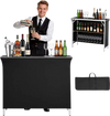 VEVOR Folding Portable Bar Table, 43.3 x 15.2 x 34.8 in, with Carry Bag, 2 Storage Shelves, and Detachable Skirt, Quick and Easy Setup, Foldable Mobile Bartending Station for Events, Party, Tradeshow