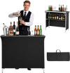 VEVOR Folding Portable Bar Table, 43.3 x 15.2 x 34.8 in, with Carry Bag, Storage Shelf, and Detachable Skirt, Quick and Easy Setup, Foldable Mobile Bartending Station for Events, Party, Tradeshow