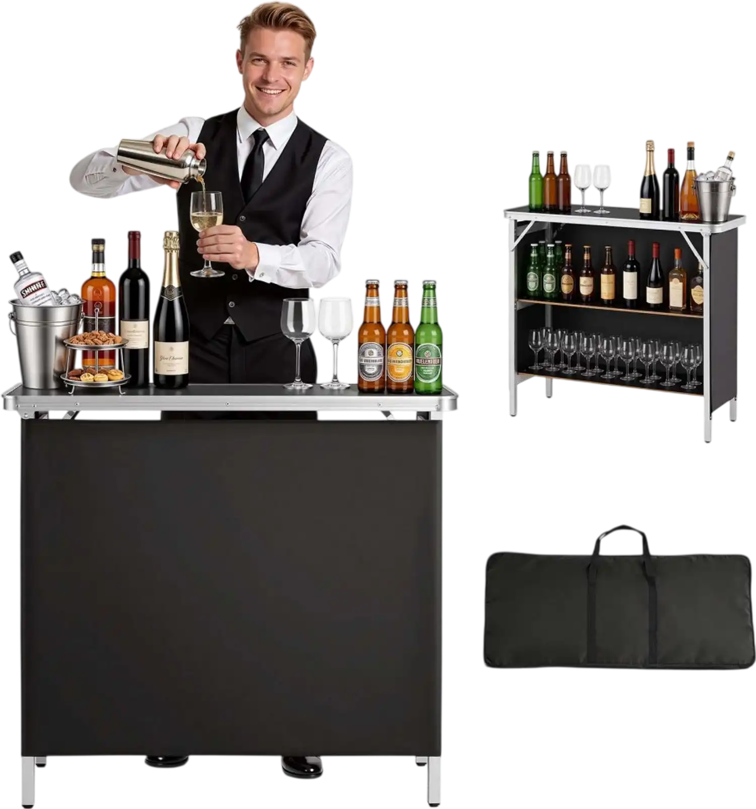 Vevor Portable Bar Table Folding Mobile Bartending Station 38.6