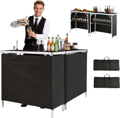 Vevor Portable Bar Table Folding Mobile Bartending Station 2 Pcs 38.6 x 15.2 x 34.3